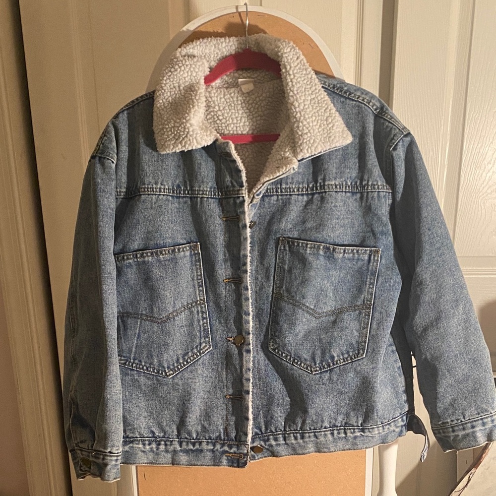 Large Blue Denim Jacket with Sherpa Lining